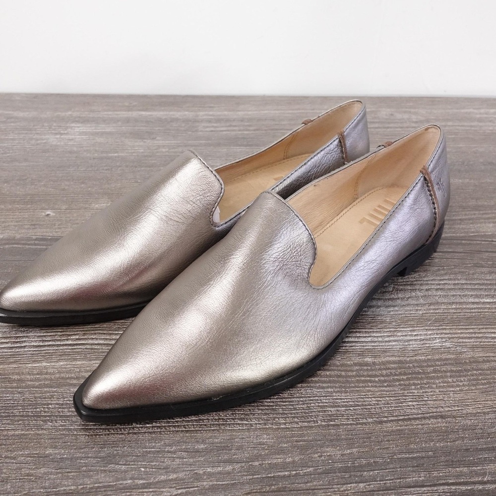 New! Frye‎ Shoes Womens Size 6 Silver Kenzie Venetian Slip On Leather Flats